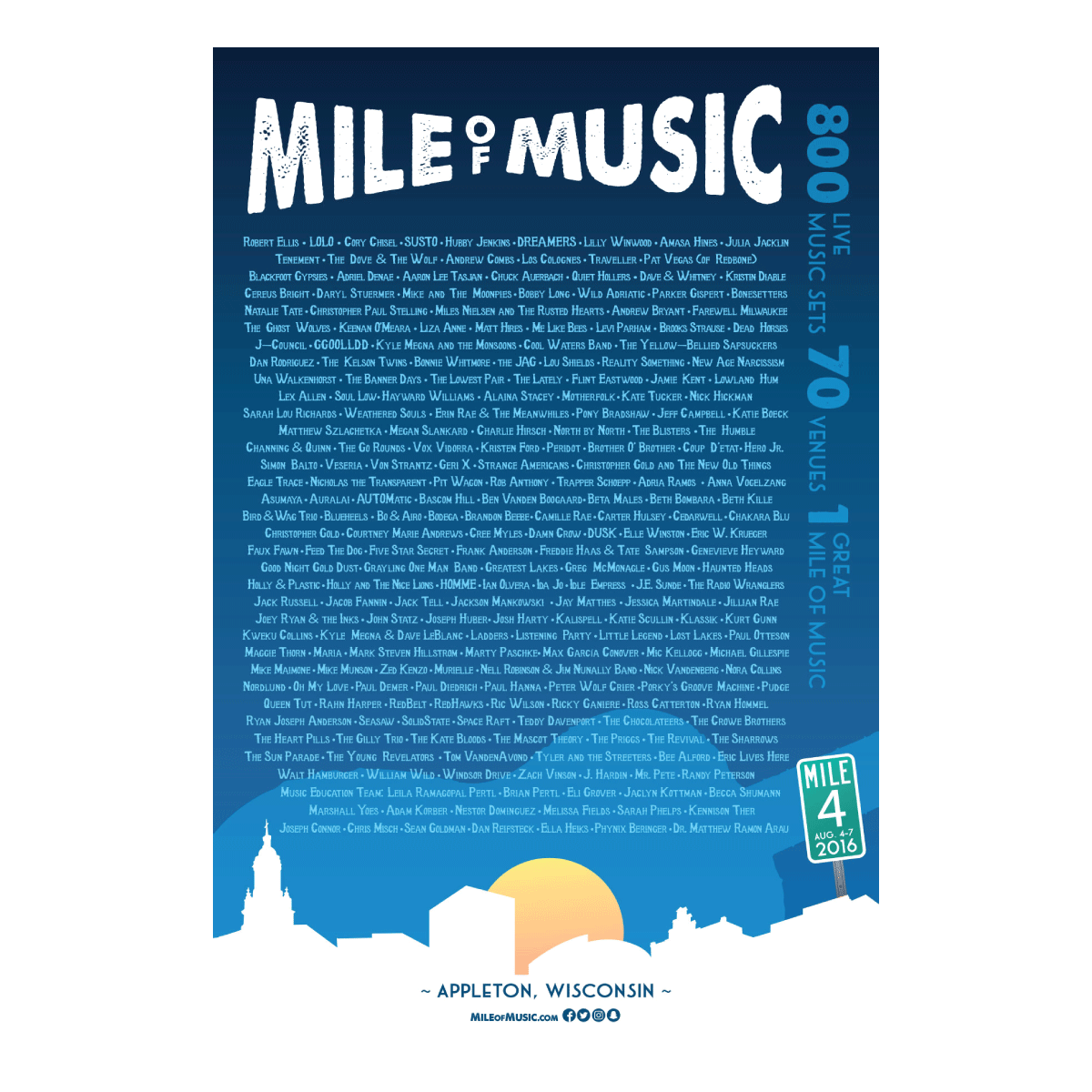 Mile 4 Lineup Poster Mile of Music Festival Merchandise